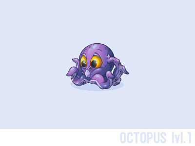 Octopus lvl.1 character game octopus purple sad tentacles vector