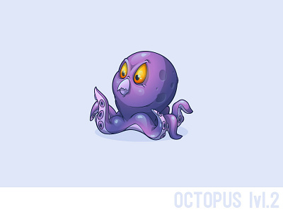 Octopus lvl.2 character game octopus purple sad tentacles vector