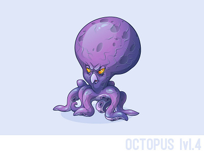 Octopus lvl.4 character game octopus purple sad tentacles vector violet