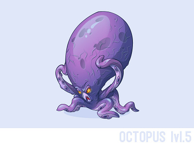 Octopus lvl.5 character game octopus purple sad tentacles vector violet