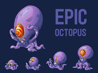 Octopus Epic character game octopus purple sad tentacles vector violet