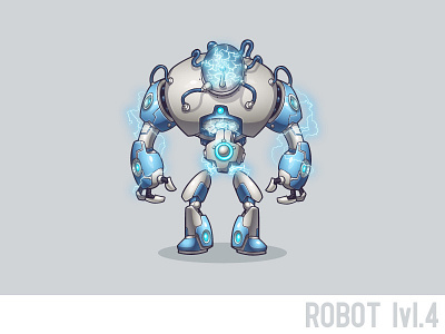 Robot lvl.4 character electricity game glass lightning robot steel vector