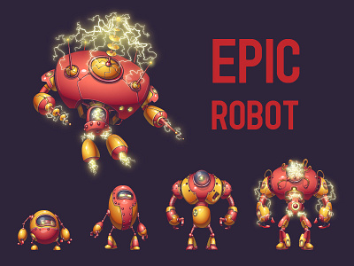 Robot Epic character electricity game glass lightning robot steel vector