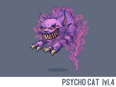 Psycho Cat lvl.4 cat character claws eyes game glow hypnosis psycho smoke stripes teeth vector