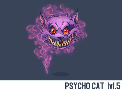 Psycho Cat lvl.5 cat character claws eyes game glow hypnosis psycho smoke stripes teeth vector