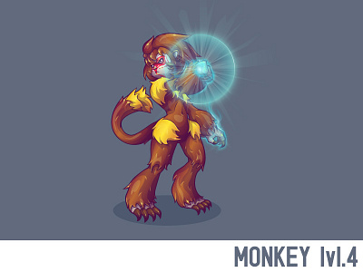 Monkey lvl.4 character energy fist game glow illustration light monkey monkey king vector