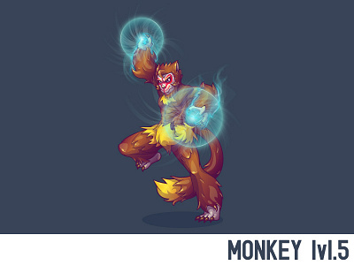 Monkey lvl.5 character energy fist game glow illustration light monkey monkey king vector