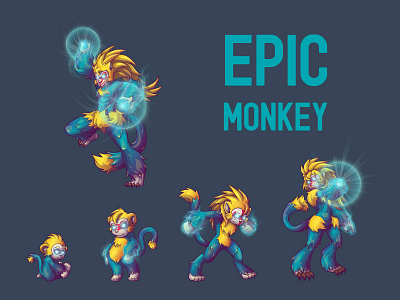 Monkey Epic character energy fist game glow illustration light monkey monkey king vector