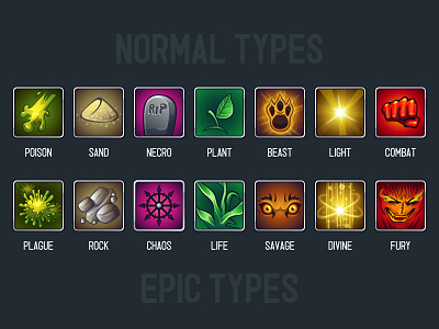 Type Icons 2 chaos combat divine element icon life light nature plant poison rock type