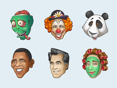 Premade Heads clown game green hair curlers head housewife obama panda vector zombie