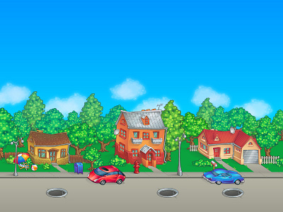 Hit the Head Background background building car fence game home lawn street tree vector