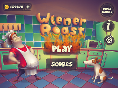 Wiener Roast Main Menu chief cook dog game hamburger hotdog kitchen menu title vector