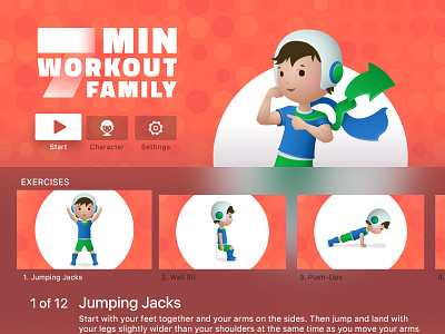 7 Min Workout Family for Apple TV 7 minutes app apple tv boy design fitness kid sport ui