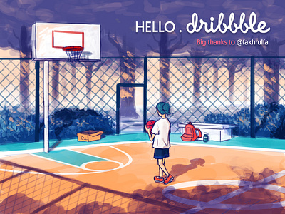 Hello dribbble! basketball debut debut shot digital painting hello illustration welcome