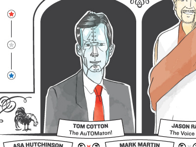 Tom Cotton - The AuTOMaton! arkansas democrats drawing editorial election illustration little rock politics republicans rooster tom cotton water color