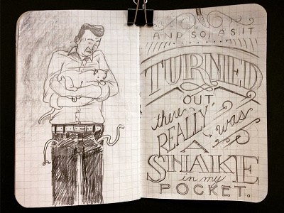 A snake in my pocket animals drawing humor lettering people sketch