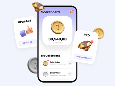 Scoreboard • Gamification 3d icons app dashboard categories competition diamond digital gaming game gamification gold metaverse mobile game nft plane upgrade premium scoreboard silver tiers top rated upgrade