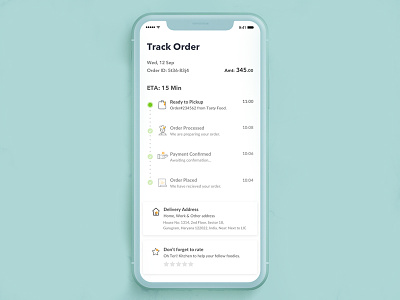 Track Order - Food & Shipment android app arrival time courier tracking delivery address delivery status food order live action live tracking online food order history order in process order placed order status order tracking payment confirmed rate rate restaurant rider tracking shipment track timeline