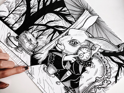 White rabbit sketch. Alice in wonderland sketch