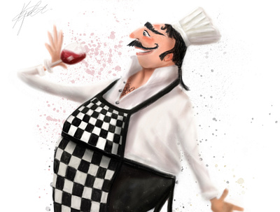 Happy chef 2d characterdesign chef drink elenaivanpapadopoulou illustration wine
