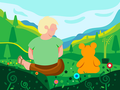 Andrew and Teddy Bear animation bear child design flat design graphic design icon illustration illustrator kids logo vacation