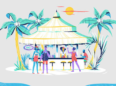 Catch Jobs bar barman beach character design illustration jobs palmtree