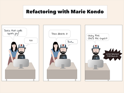 Comic: Refactoring with Marie Kondo comic illustration refactoring vector