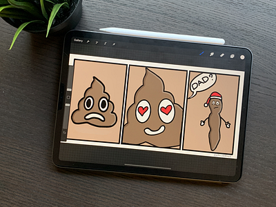 Poop emoji thinks he finds his father Mr. Hanky comic illustration vector