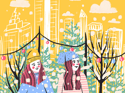 Winter Wonderland colorful digital drawing flat design friendship holidays illustration pastels procreate winter wonderland