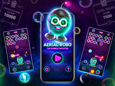 AERIAL ROBO,The bubble shooter bubble shooting game cute character game design digital painting game gameposter simple game