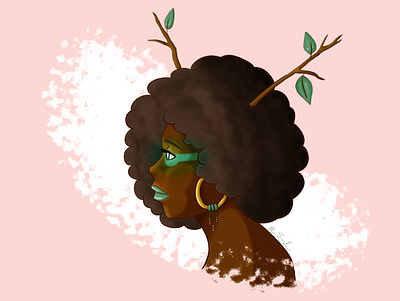 Warm Up afro black woman character design digital art fantasy green illustration photoshop pink