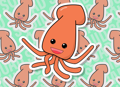 Squid! design illustration squid sticker vector