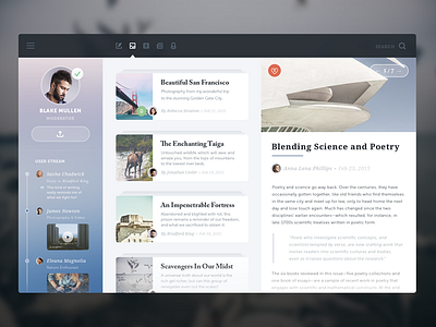 SCIENCE & POETRY app article color icons imagery simple social stream ui user ux