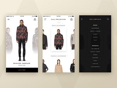 Fashion App bag clothes design diffuse fashion menu ui