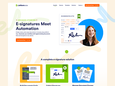 Jotform eSignature Landing Page art branding design document esign esignature face graphic design illustration jotform landing logo product signature typography ui ux vector web website