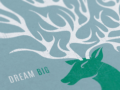 Dream Big antler blue deer green illustration screenprint