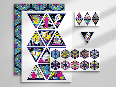Triangle stickers bright characters crazy kaleidoscope madman stickers triangle