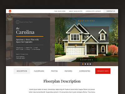 Floor Plan Detail Page carousel clean design homebuilder website ui