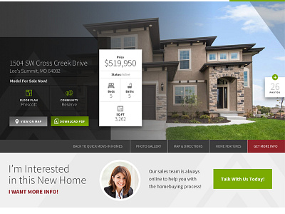 Detail Page Layout call to action card detail homebuilder website ui ux