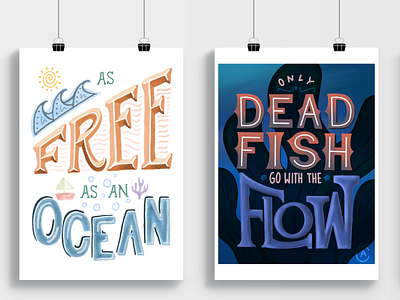 Ocean Quote Posters adobe sketch handlettering illustration procreate quote design typography