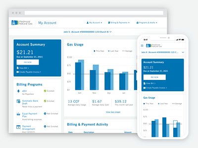 Piedmont Natural Gas Dashboard account dashboad dashboard ui design flat ui utilities ux web website