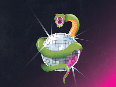 Mirrorball Snake branding design disco flat icon illustration illustrator mirrorball snake texture vector