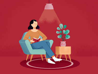 Relaxing Time Illustration art chilling cute design flat funny illustration reading reading book relax retro vector woman illustration