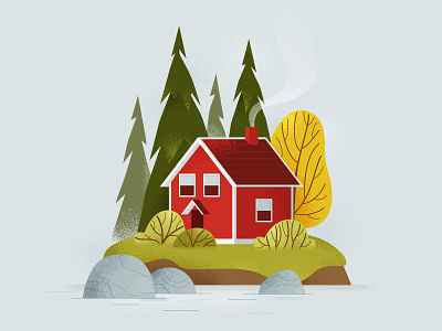 Scandinavian House in Autumn art autumn autumn colors design fall time flat home house house illustration illustration landscape tree vector vector illustration