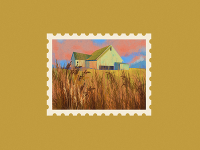 the village 2d city clouds corn country farm flat graphic graphic design illustration photo pink post card post mark vector village