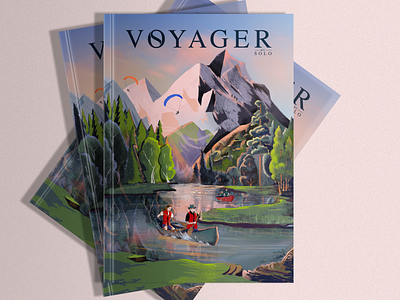 SOLO VOYAGER SPRING ILLUSTRATION🌸 bookcover branding couple cover design forest graphic graphic design illustrated illustration lake love magazincover mountain nature para plan photoshop spring trip voyage