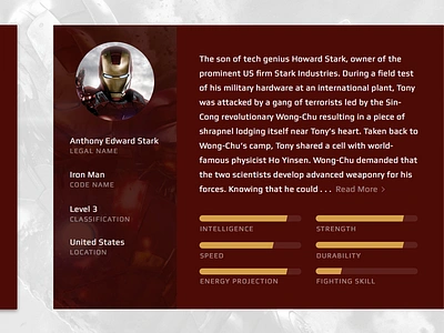 Iron Man - MCU Card disney iron man marvel mcu tony stark ui website