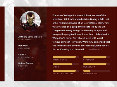 Iron Man - MCU Card disney iron man marvel mcu tony stark ui website