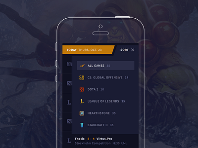 Mobile Sort View - eSports Bet Exchange