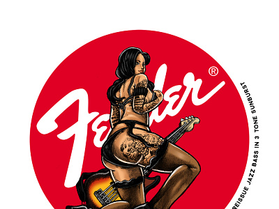 Fender Sunburst Jazz Bass (fan art) design digital painting hand drawing hand drawn illustration mangastudio photoshop pin up girl